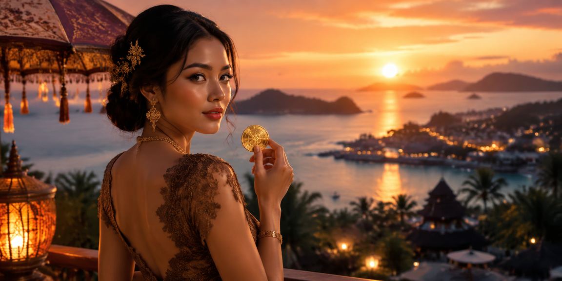 Suasana pantai yang tenang dengan elemen visual taruhan casino online yang modern