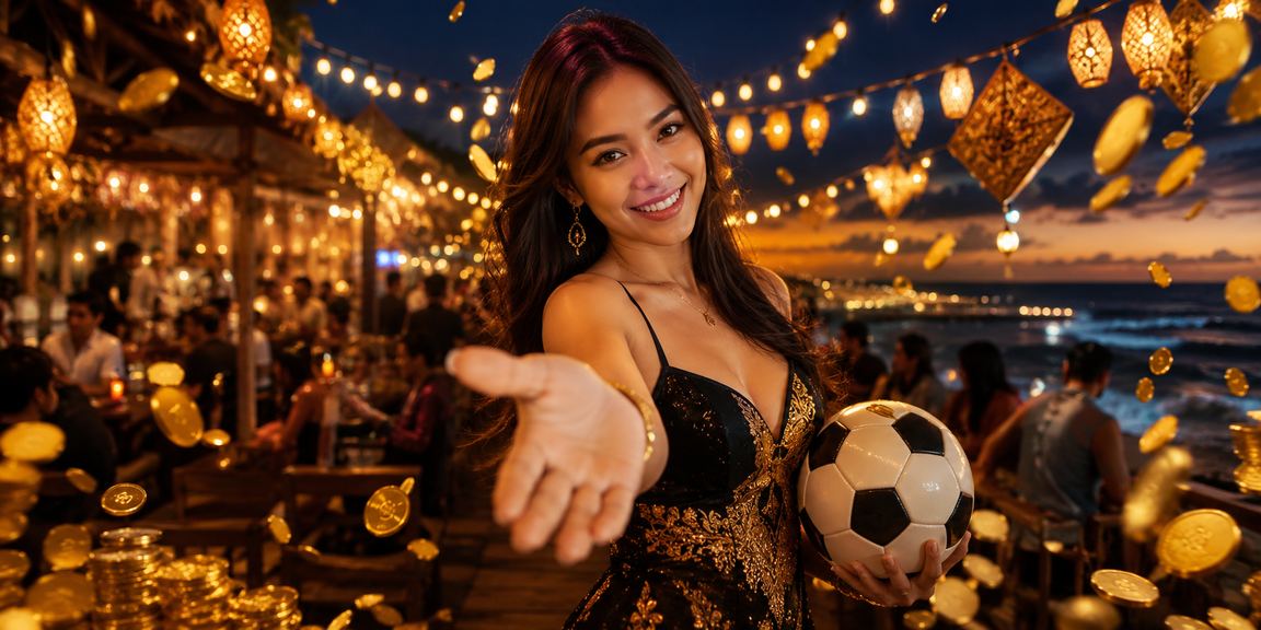 Visual pasar malam dengan elemen taruhan sepak bola yang hidup dan dinamis